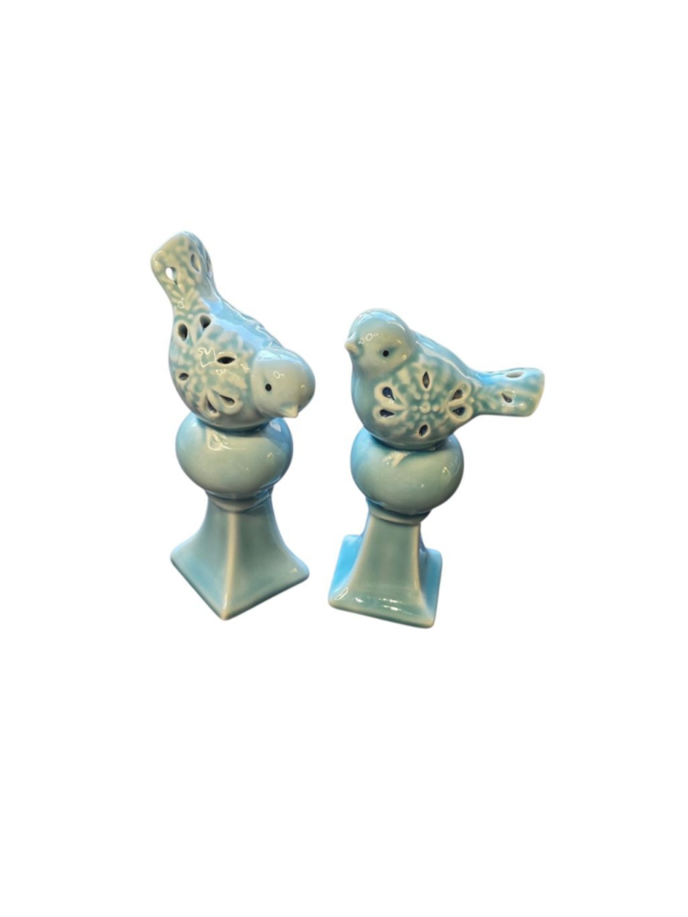 Vintage Blue Ceramic Birds on a Pedestal Decor Accents One Size